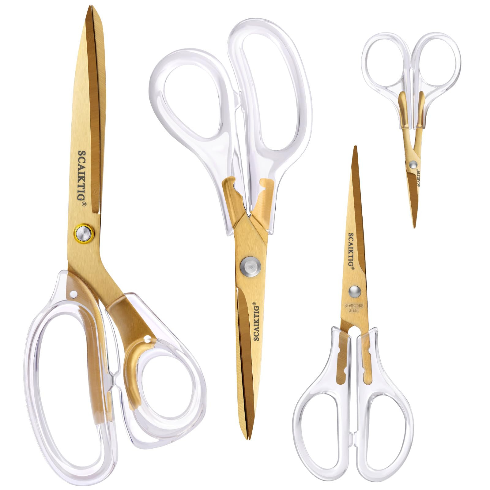 Acrylic Scissors Set, Office Scissors for Desk Gold, Clear Comfort-Grip Handles and Titanium Coat... | Amazon (US)
