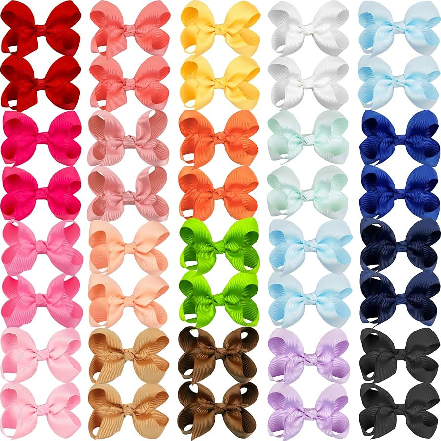 40Pcs 3 inch Hair Bows for Girls Grosgrain Ribbon Toddler Back to School Hair Accessories with Al... | Amazon (US)