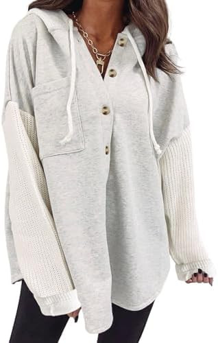 SHEWIN Women Oversized Hooded Sweatshirt Loose Fit Casual Button Hoodies | Trendy, Fall, Spring, ... | Amazon (US)