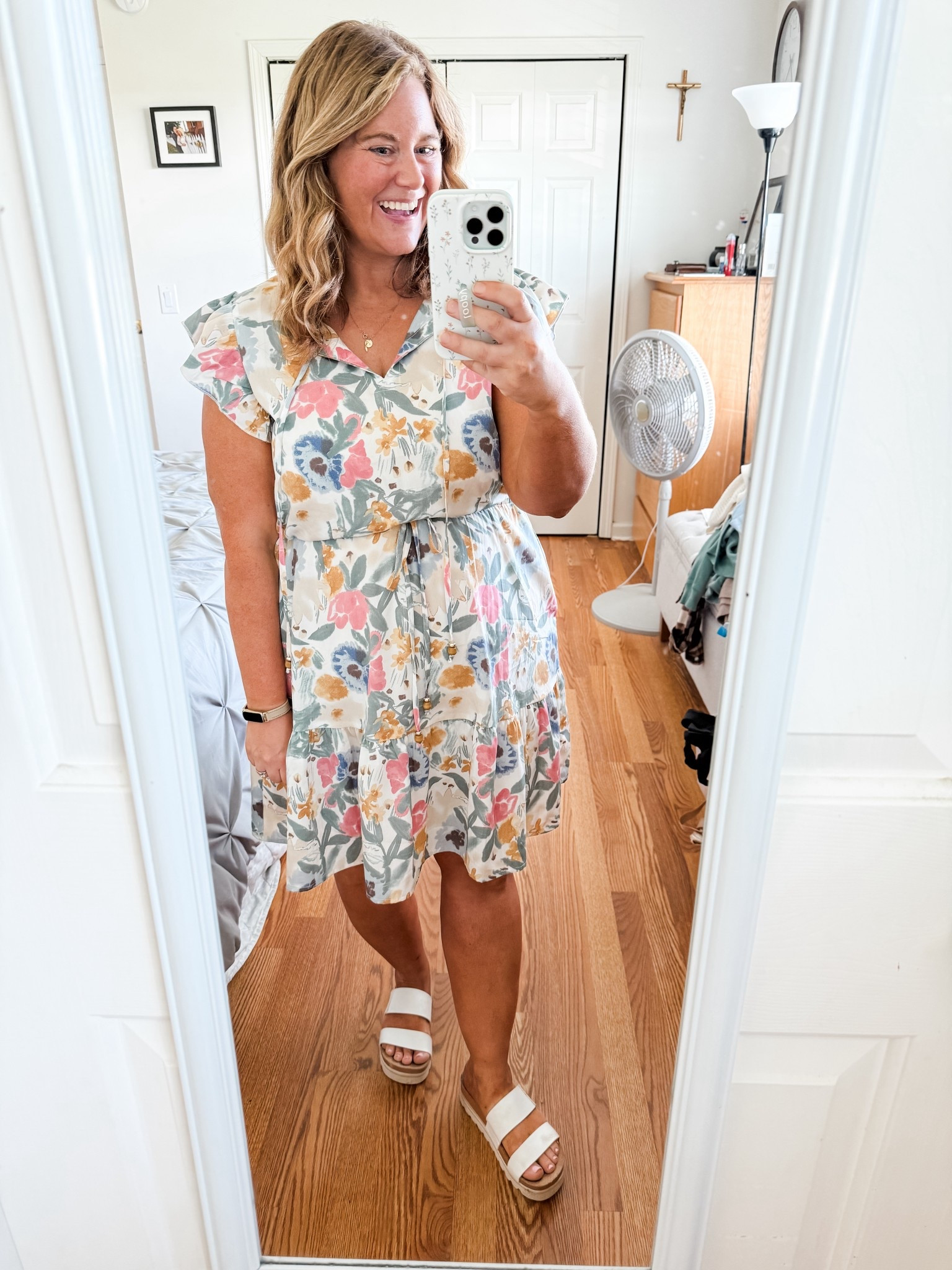 First day of school teacher outfit! I love the pretty colors in this dress and my Reef sandals are so comfy!  Wearing a large in the dress  

#LTKMidsize #LTKSeasonal #LTKWorkwear