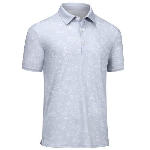 Mens Short Sleeve Polo Shirt, Breathable Dry Fit Golf Shirts Grey L | Amazon (US)