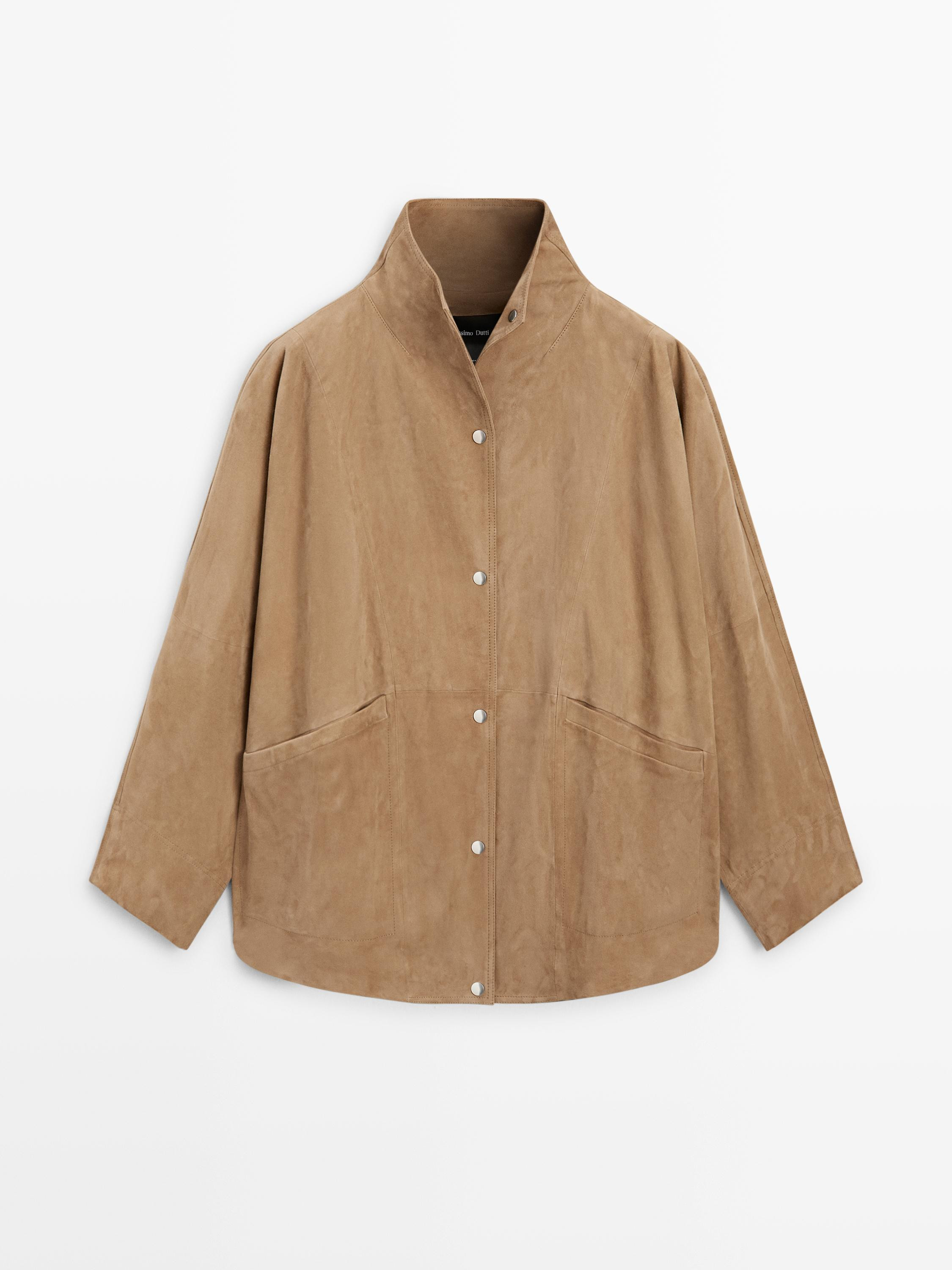 Suede leather cape with button details | Massimo Dutti UK