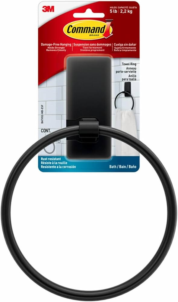 Command Hand Towel Holder Matte Black with Water Resistant Command Strips, Rust Resistant Bathroo... | Amazon (US)