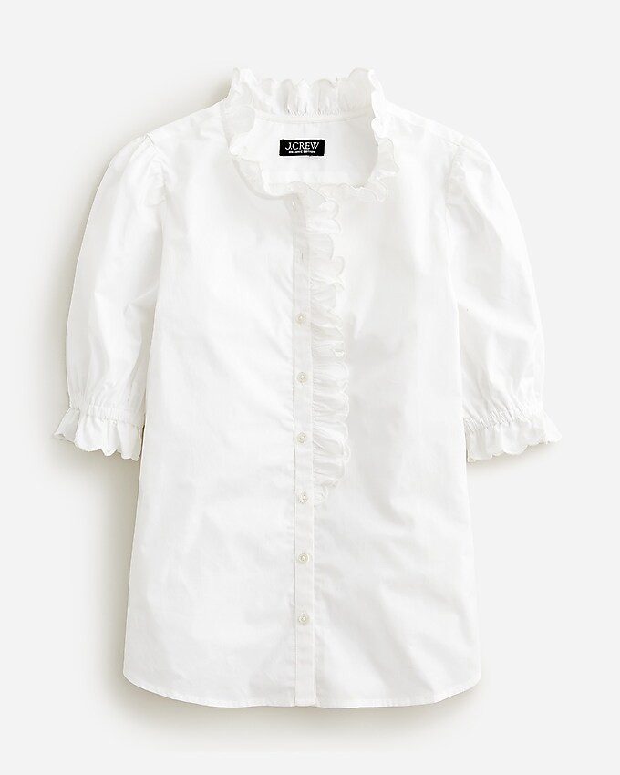 Ruffle-trim button-up shirt in cotton poplin | J. Crew US