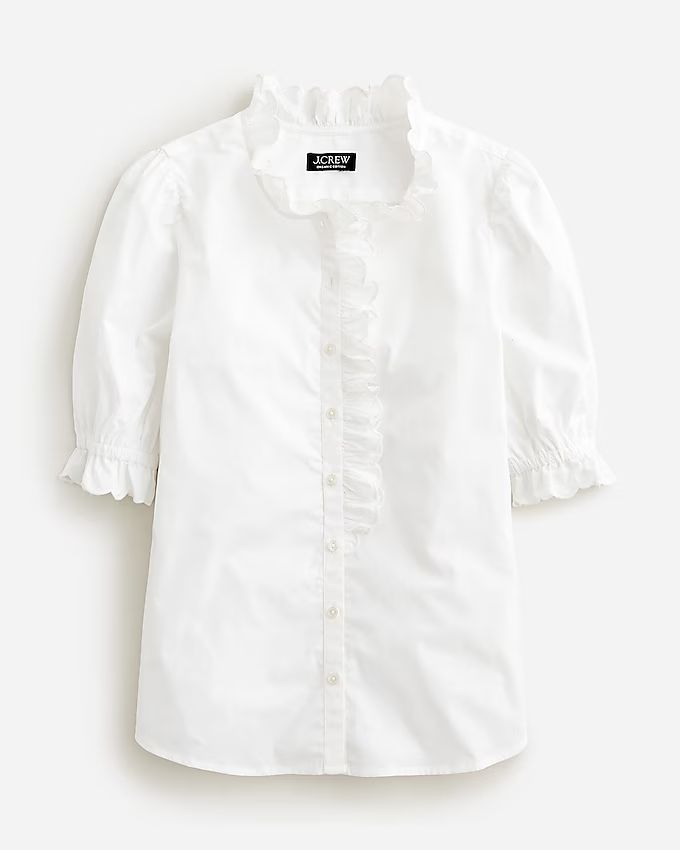 Ruffle-trim button-up shirt in cotton poplin | J.Crew US