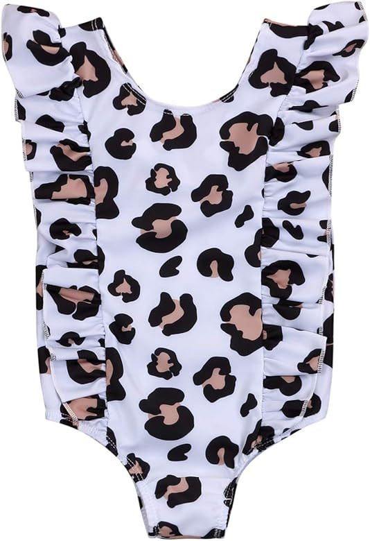Infant Baby Girls Swimsuit Toddler One-Piece Plaid Swimwear Beach Bikini Leopard Ruffles Bathing ... | Amazon (US)