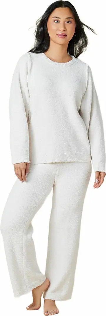 Solid Marshmallow Reverse Seam Crew Neck Lounge Set with Bracelet Sleeve | Nordstrom