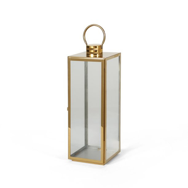 Noble House Otis 24" Modern Outdoor Stainless Steel Lantern, Gold | Walmart (US)