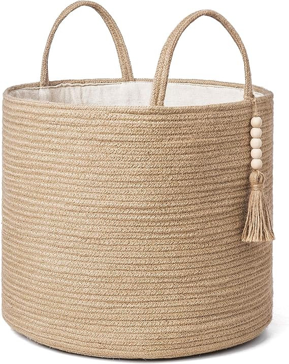 Mkono Woven Storage Basket Decorative Natural Rope Basket Wooden Bead Decoration for Blankets,Toy... | Amazon (US)