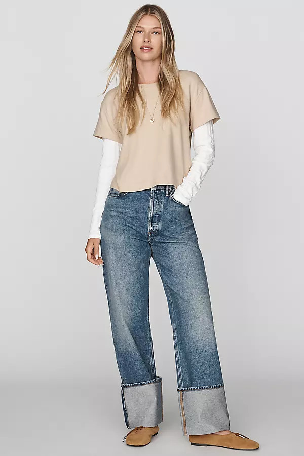 Big Cuff High-Rise Wide-Leg Jeans | Anthropologie (US)