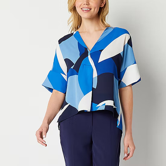 Worthington Womens Y Neck Short Sleeve Blouse | JCPenney