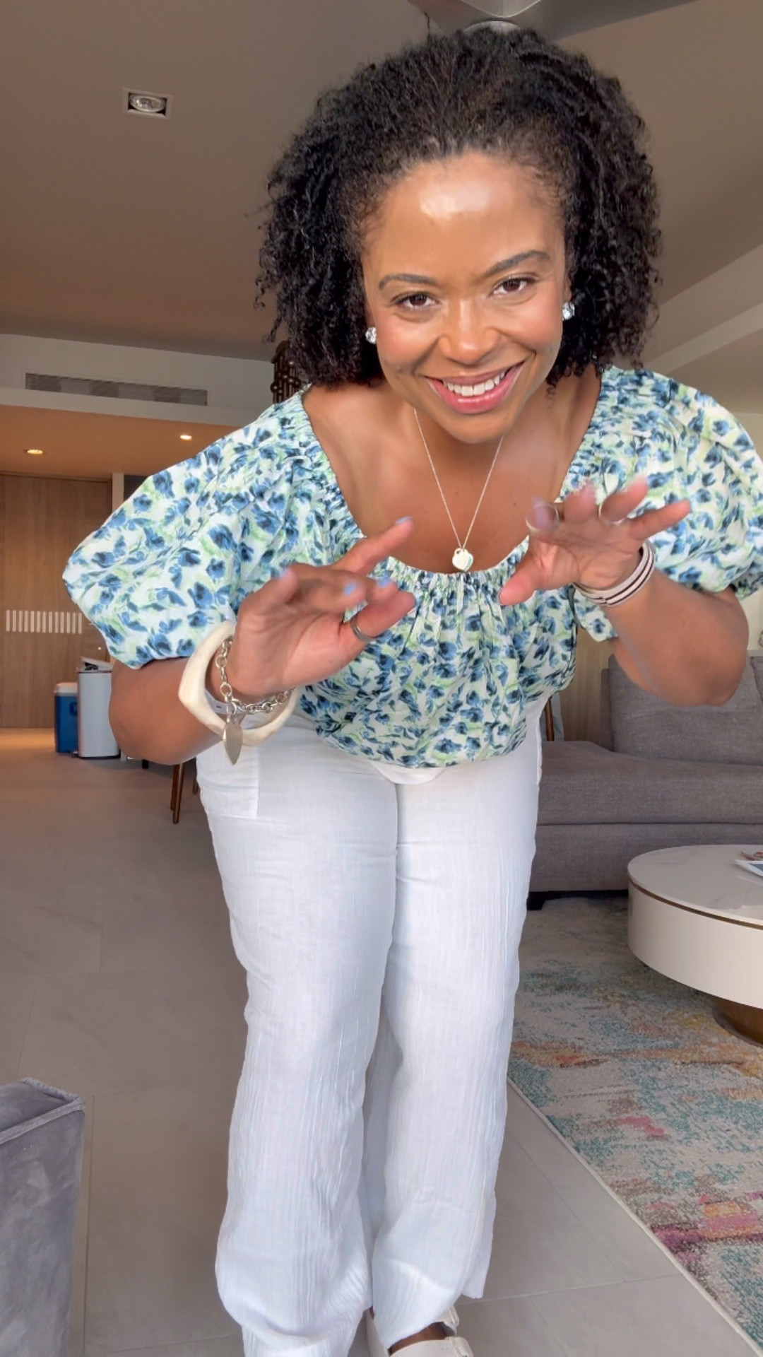 Macys Top- wearing size medium (TTS) 
Pants- wearing large (TTS)


#LTKMidsize #LTKootd #LTKmomlife