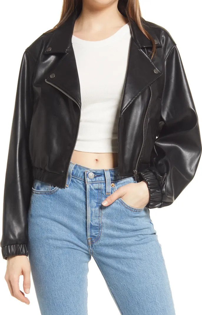 Open Edit Faux Leather Bomber Jacket | Nordstrom | Nordstrom