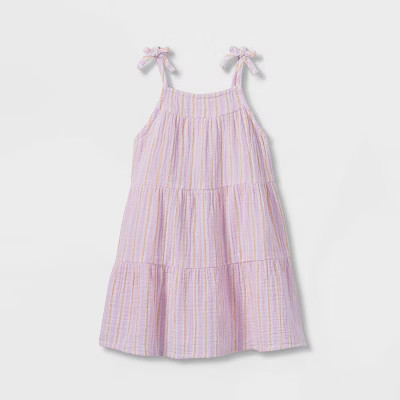 Toddler Girls' Striped Tiered Tank Top Dress - Cat & Jack™ Light Purple | Target