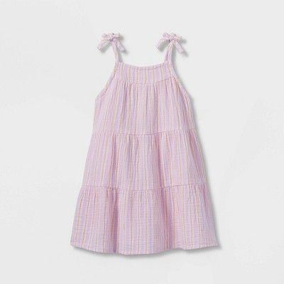 Toddler Girls' Striped Tiered Tank Top Dress - Cat & Jack™ Light Purple | Target