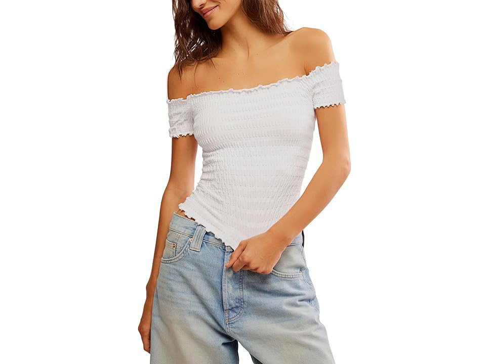 Free People Pucker Up Seamless T-Shirts Women's Clothing Clean Ivory(1100) : L-XL (US Women's 14-16), Cotton | Zappos