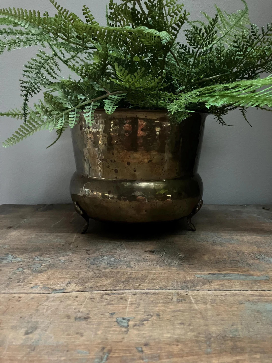 Vintage Brass Pot Footed Hammered Brass Cachepot for Indoor Plant Rustic Brass Planter for 6 to 7... | Etsy (US)