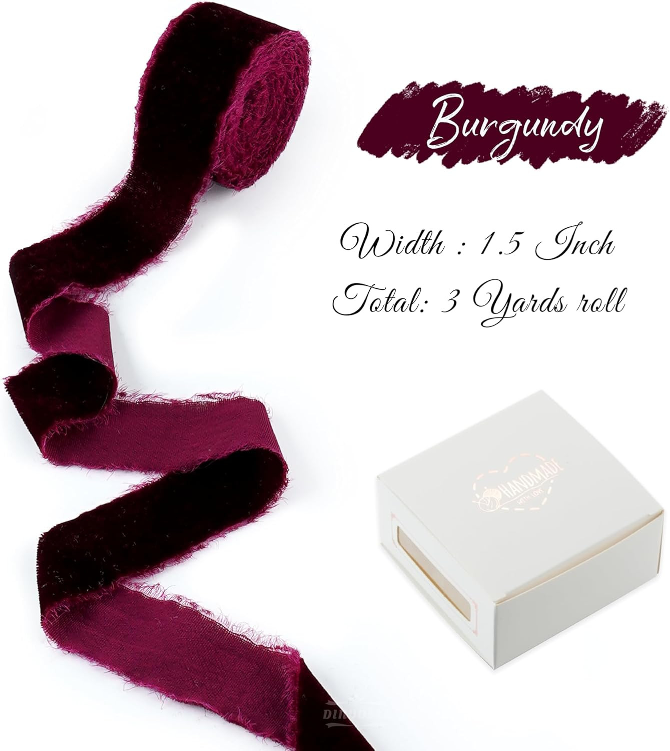 Burgundy Velvet Ribbon 1.5 Inch Maroon Frayed Silk Velvet Ribbon Rustic Burgundy Christmas Velvet... | Amazon (US)