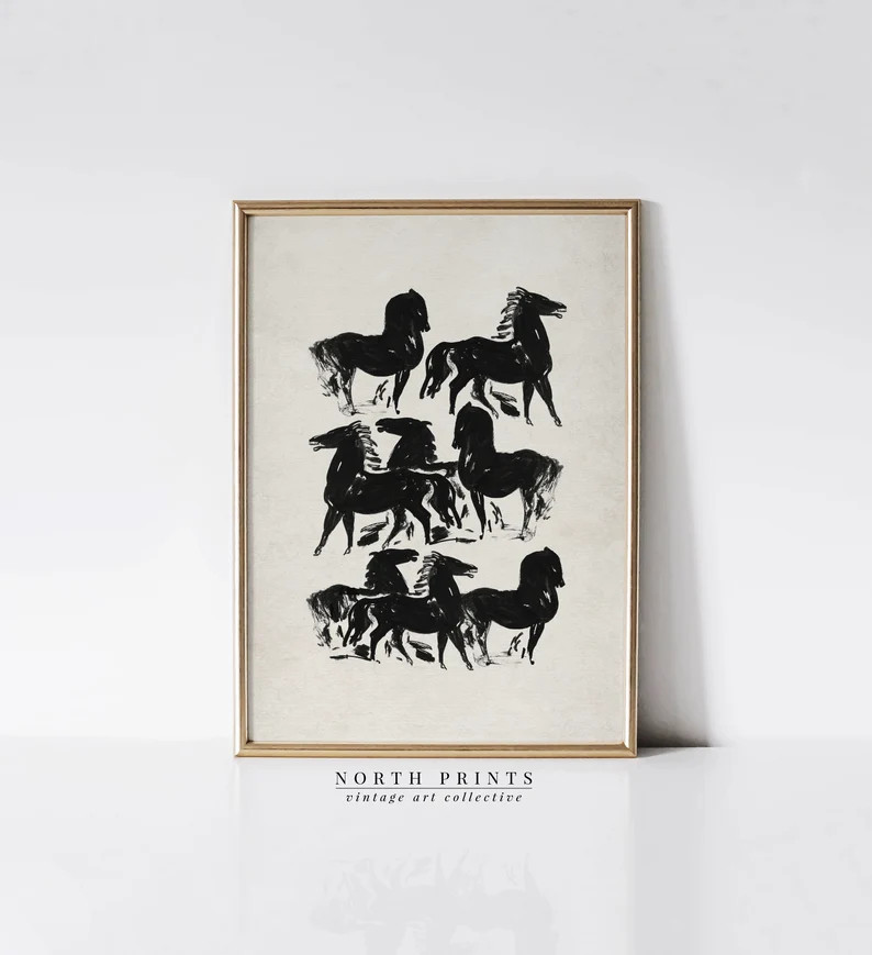 Abstract Horses Vintage Print Industrial Modern Wall Decor - Etsy | Etsy (US)