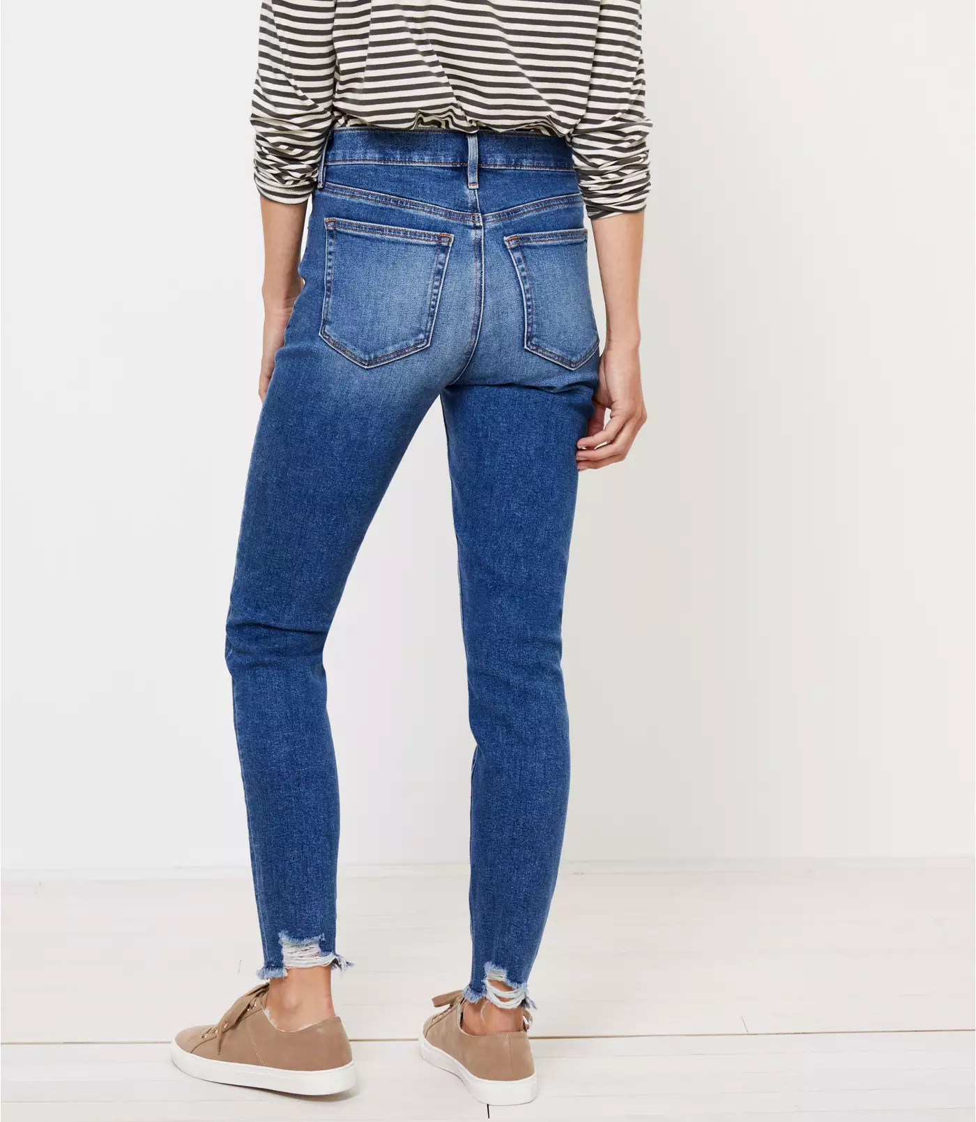Curvy High Waist Chewed Hem Jeans in Authentic Vintage Mid Indigo Wash | LOFT | LOFT