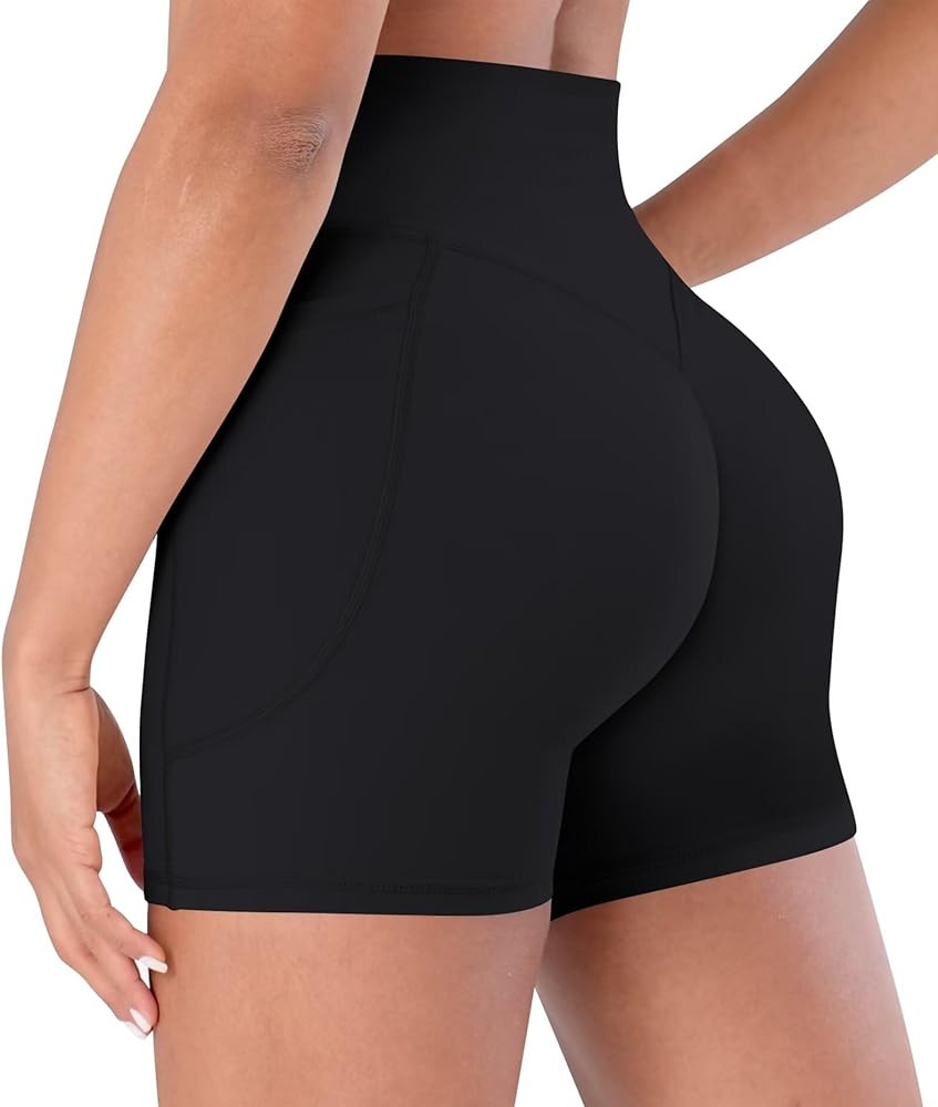 Sunzel 4 Inch Biker Shorts with Pocket No Front Seam Workout Scrunch Butt Lifting High Waist Tumm... | Amazon (US)