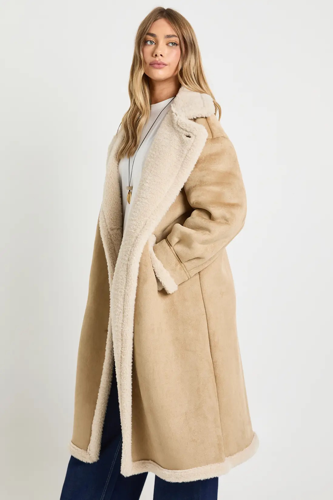 Teddy Trim Maxi Aviator | boohoo (US & Canada)