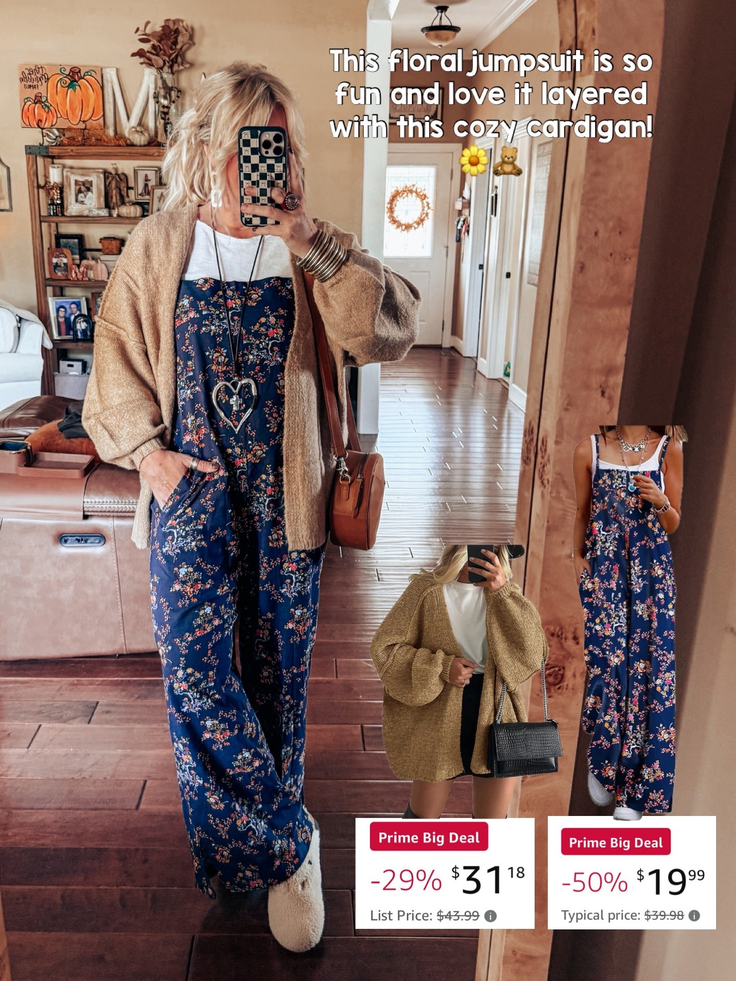 Love this comfy floral jumpsuit and cozy cardigan! I’m in a medium in jumpsuit and cardigan. 


#LTKSaleAlert #LTKFindsUnder50 #LTKOver40