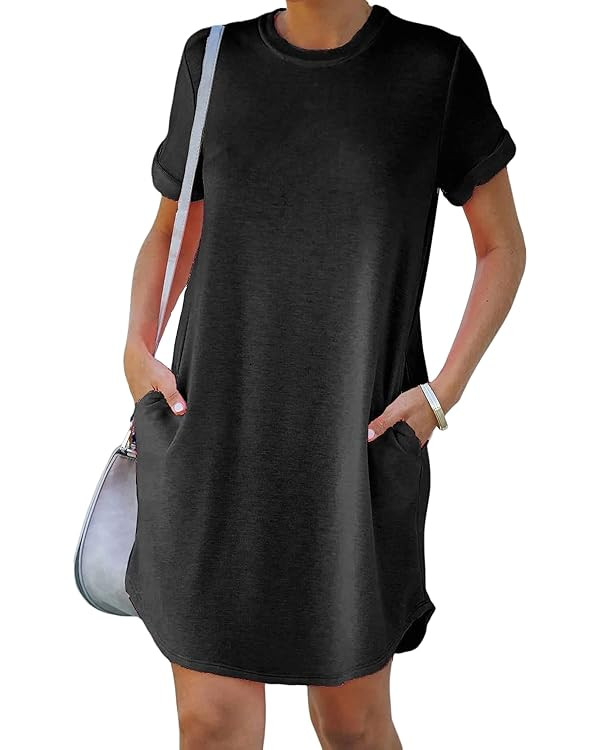 YEXIPO Women's Casual Summer Short Sleeve T Shirt Dress Nightgown Crew Neck Loose Solid Color Bas... | Amazon (US)
