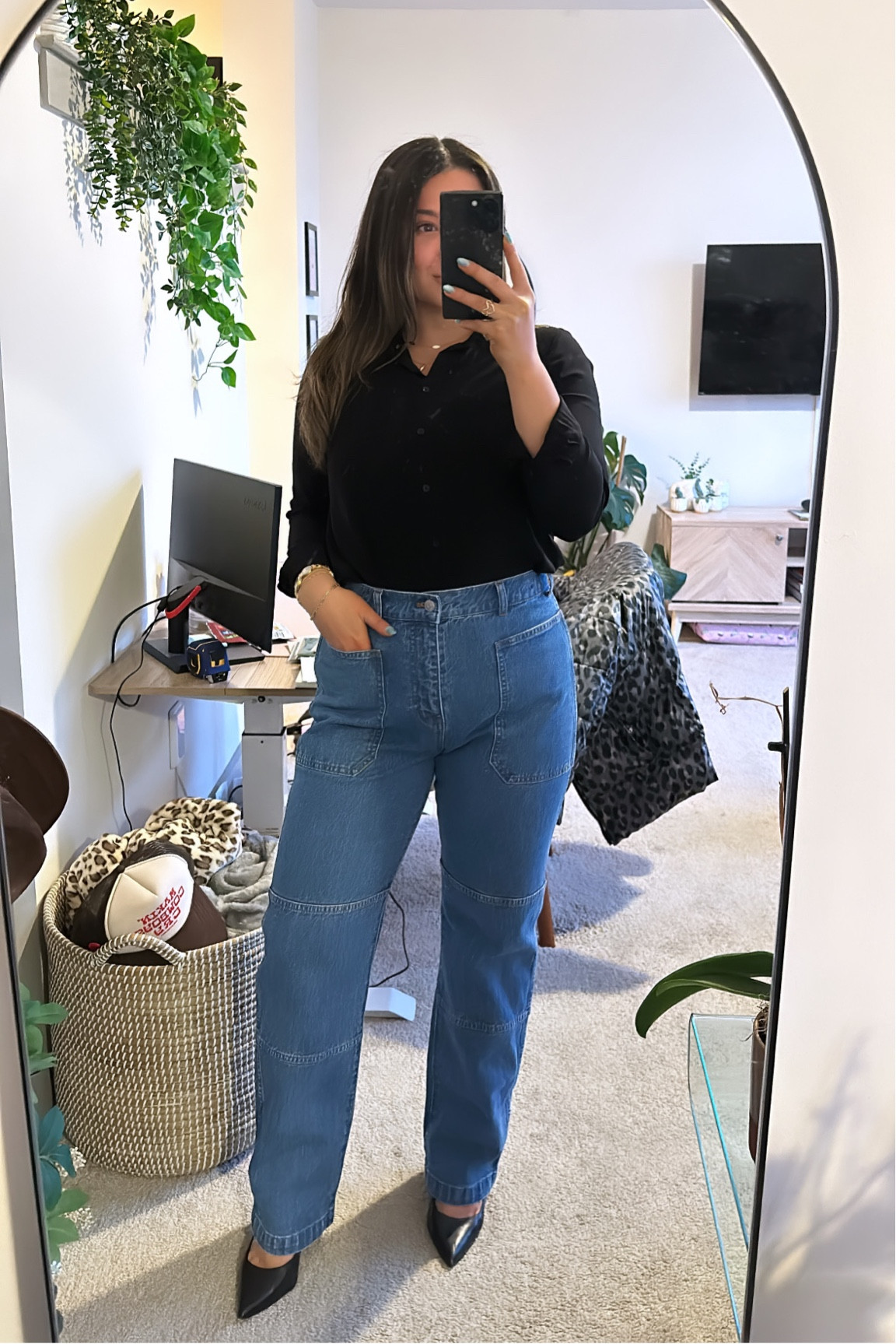 Winter Outfit / Spring Outfit / Work Outfit
Staple black #SteveMadden pointed toe pumps and a black button down blouse that I get from #Amazon, #Nastygal, #FashionNova, and #Gap are great to pair with a staple but a bit of a standout pant. ✔️✔️These jeans are from #Madewell and have a great fit. This color isn’t on sale but the black and white colors are! Definitely worth a try. Madewell also has their 20% off deal if you bring it and donate old jeans. So you can still get this color at a discount! 🏷️🧾

#winteroutfit #springoutfit #workoutfit #workwear #madewelldenim #denim #classicstyle

#LTKsalealert #LTKstyletip #LTKworkwear