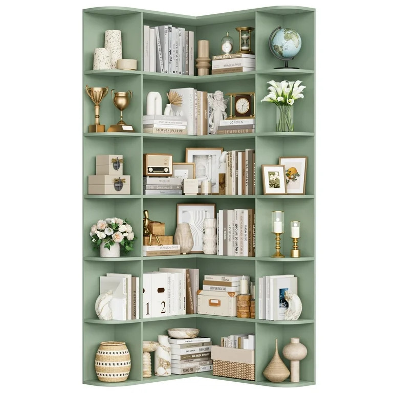 Homfa 73.9\u201d Tall Corner Bookcase, 6 Tier L-Shaped Large Display Bookshelf with Curved Edges ... | Walmart (US)
