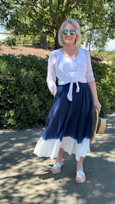 Lightweight dip-dyed cotton voile skirt is perfect for hot days. I love a skirt that swishes when you walk, is lined, and has pockets! 
Wearing skirt in S
Tank in 8-10
Cardigan in S
Summer skirt 

#LTKSeasonal #LTKStyleTip #LTKOver40