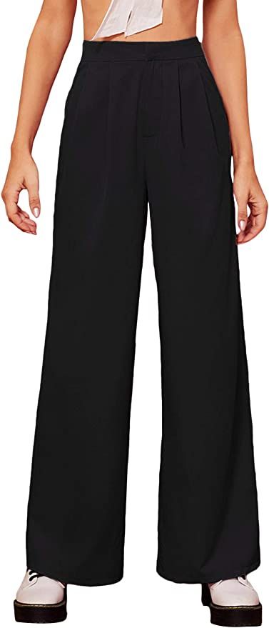 DIDK Women's High Waist Wide Leg Zipper Fly Trousers Fold Pleated Palazzo Pants | Amazon (US)