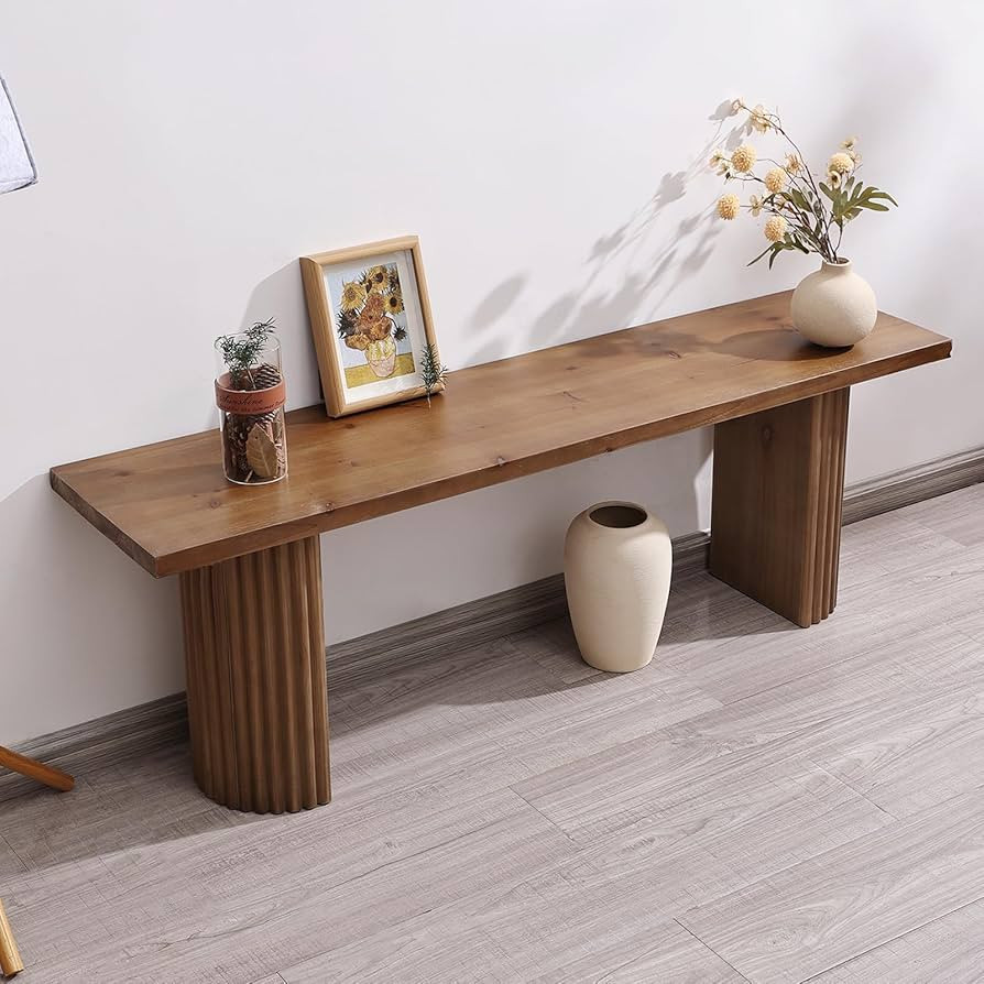 Fluted Wood Bench, 51" Farmhouse Solid Wood Bench Seat for Entryway, Dining Room, Indoors, Semici... | Amazon (US)