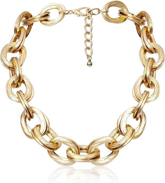 Chunky Choker Necklace Gold Cuban Link Chain Double O Link Necklaces Punk Hip-hop Jewelry for Wom... | Amazon (US)