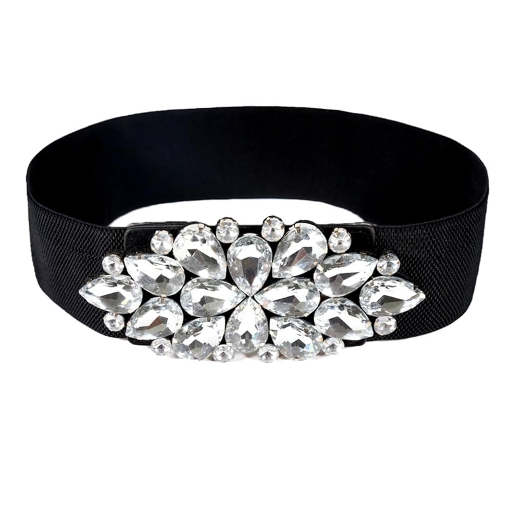 Women Big Rhinestone Belts Sparkly Crystal Belts Wide Stretchy Elastic Belt for Ladies Dresses | Amazon (US)