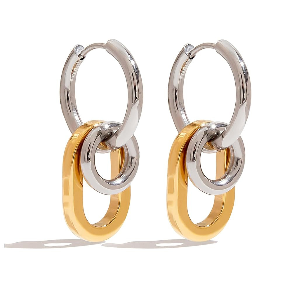 Geometric Hoop Dangle Earrings for Women Removable Trendy Two Tone Y2K Jewelry | Amazon (US)