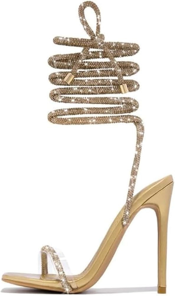 Women's Diamond Styles Lace Up Glitter Shine Ankle Strappy Heels for Women Sparkly Sandals | Amazon (US)