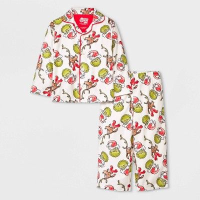 Toddler Dr. Seuss Grinch Holiday Coat Pajama Set - Cream | Target