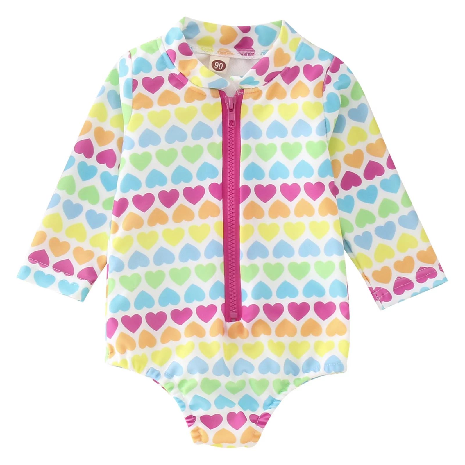 GWAABD Girls Swim Suits Yellow Polyester Summer Toddler Girls Long Sleeve Heart Prints 1 Piece Sw... | Walmart (US)