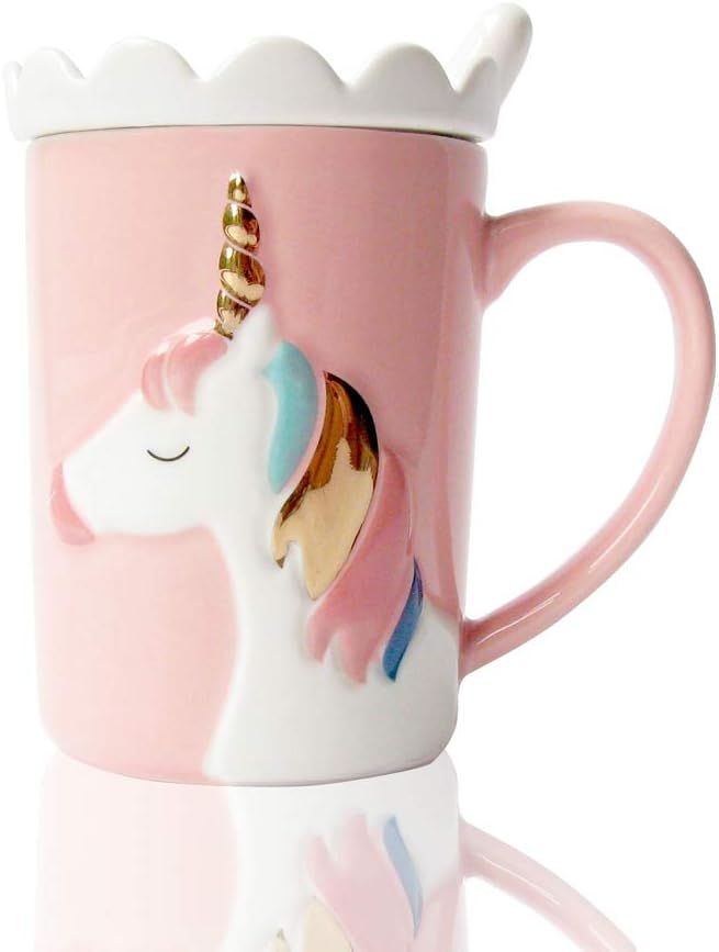 Cute mugs Ceramic Unicorn Mug funny coffee mug Unique Milk Tea Cups with Lace Lid and Spoon for K... | Amazon (US)