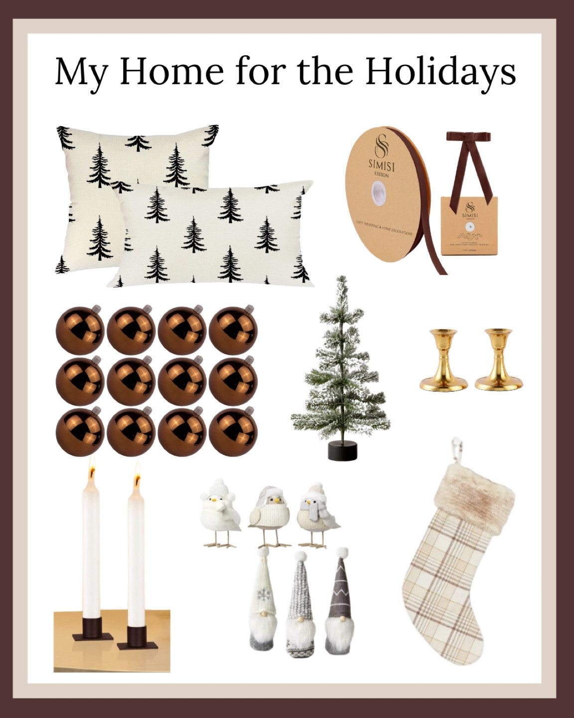 My holiday home decor
Seasonal Christmas 
Amazon target
Cozy modern traditional 
Pillows ribbon brown ornaments neutral flameless candles stocking 

#LTKhome #LTKSeasonal #LTKHoliday