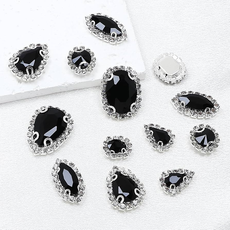 Sew On Rhinestones,40 Pcs Mix Shape Sewing Crystal with Silver Claw Flatback Glass Rhinestones Se... | Amazon (US)
