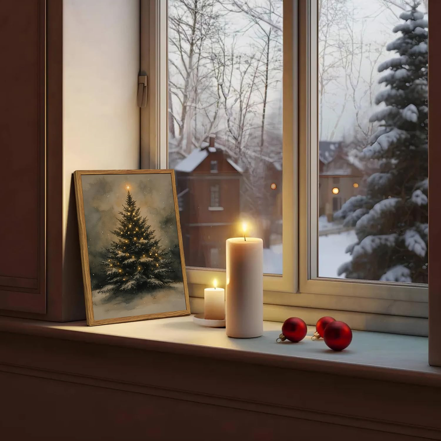 Vintage Christmas Wall Art Natural Christmas Tree Wall Decor Paintings Winter Landscape Pine Tree... | Amazon (US)