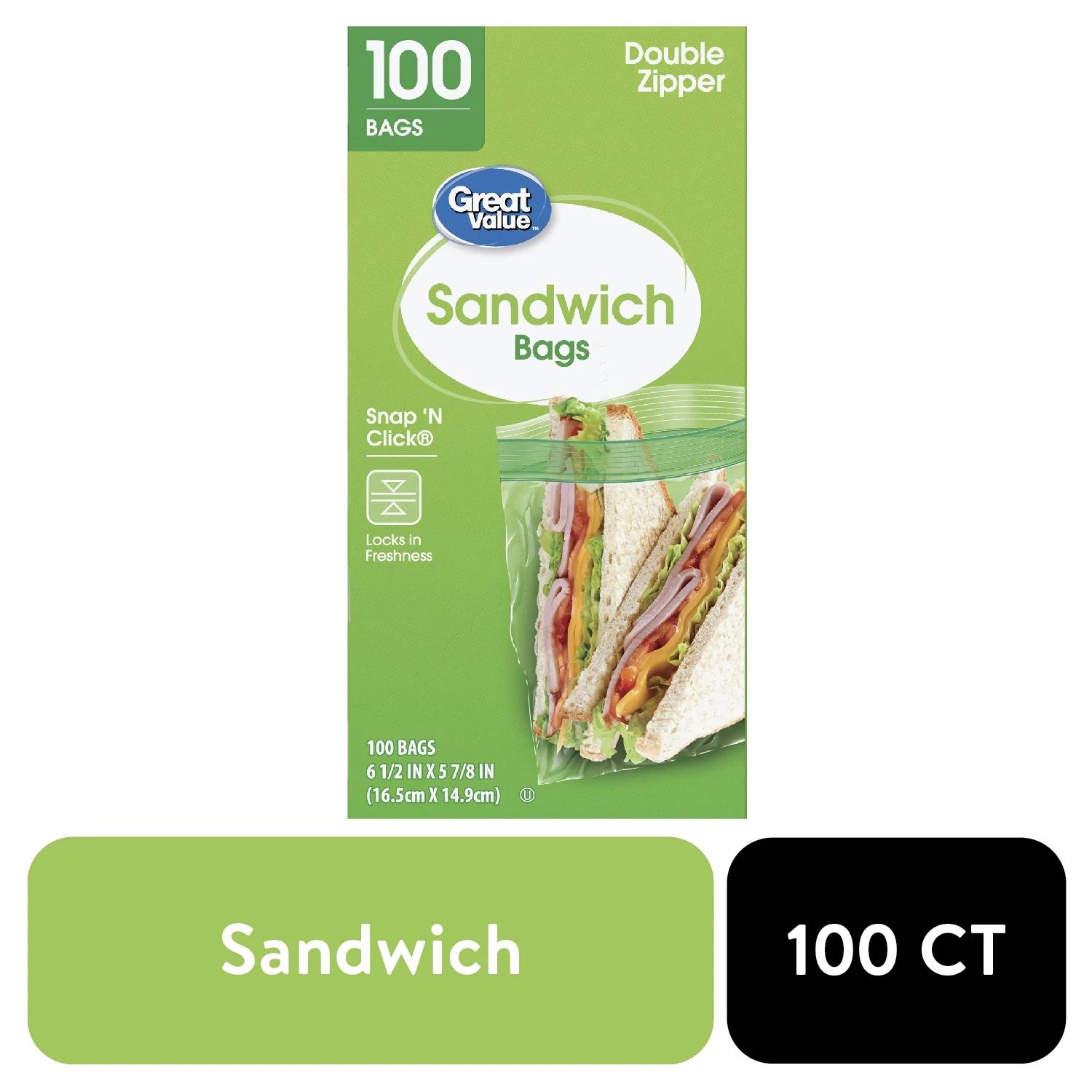 Great Value Fresh Seal Double Zipper Sandwich Bags, 100 Count | Walmart (US)