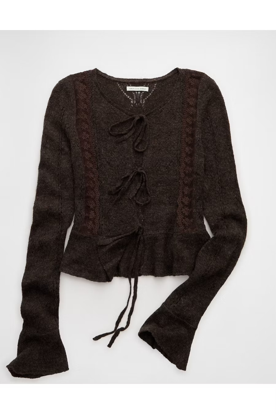 AE Lace Knit Tie-Front Cardigan Women's Heirloom S | American Eagle Outfitters (US & CA)