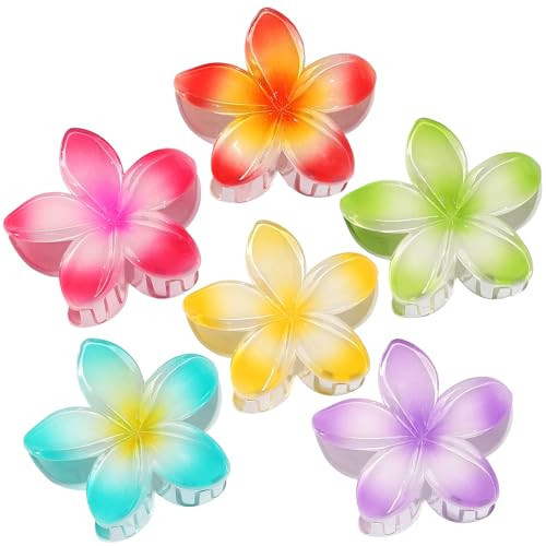 Flower Hair Clips 6 PCS Hawaiian Claw Clips for Vacation Hibiscus Hair Claw Clips Cute Large Hair Clips for Thick and Thin Hair Plumeria Hair Accessories for Women Girls -Petal | Amazon (US)