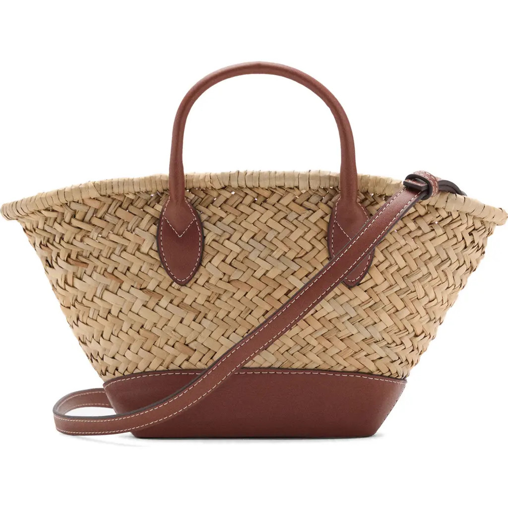 MANGO Small Double Handle Natural Fiber Crossbody Bag in Leather at Nordstrom | Nordstrom