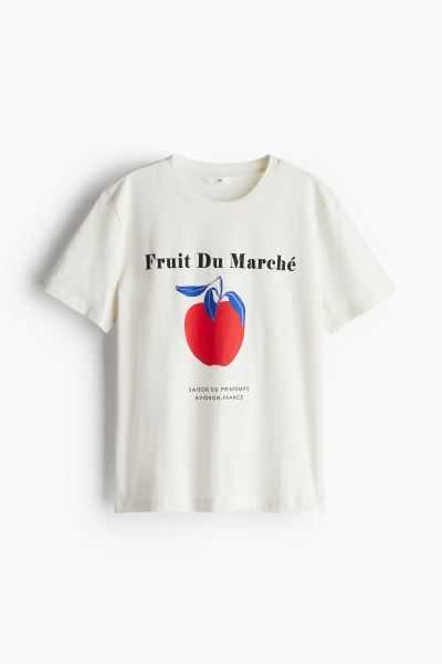 Cotton T-shirt - White/Fruit Du Marché - Ladies | H&M US | H&M (US + CA)