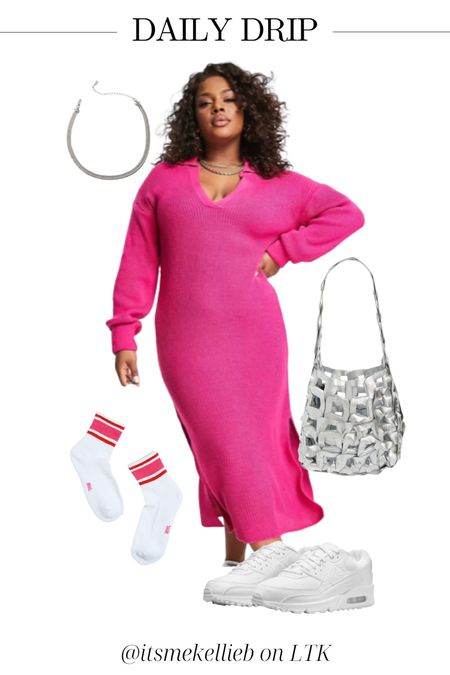 Outfit inspo | curvy girl outfit inspo | sweater dress | Nikes | metallic accessories

#LTKitbag #LTKshoecrush #LTKstyletip