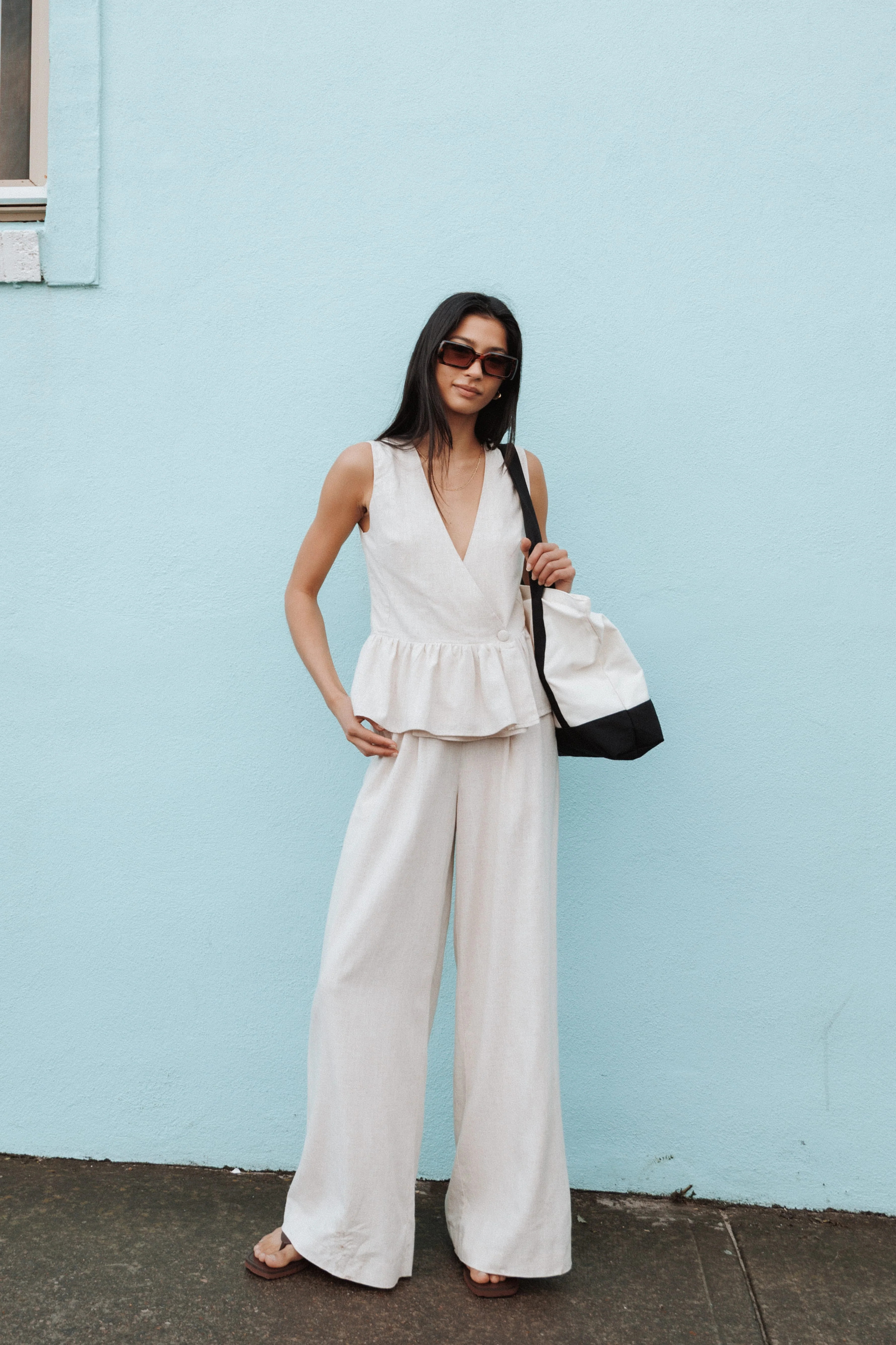 Lorrie Wide Leg Linen Blend Pants - Oatmeal | Petal & Pup (AU)
